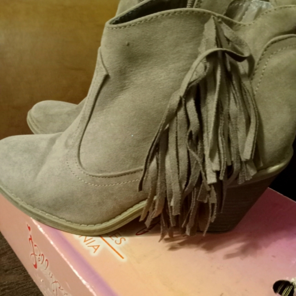 Faded Glory Gray Ankle Booties with Fringe